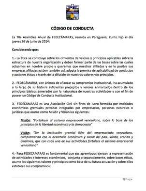 Código de Conducta de FEDECAMARAS