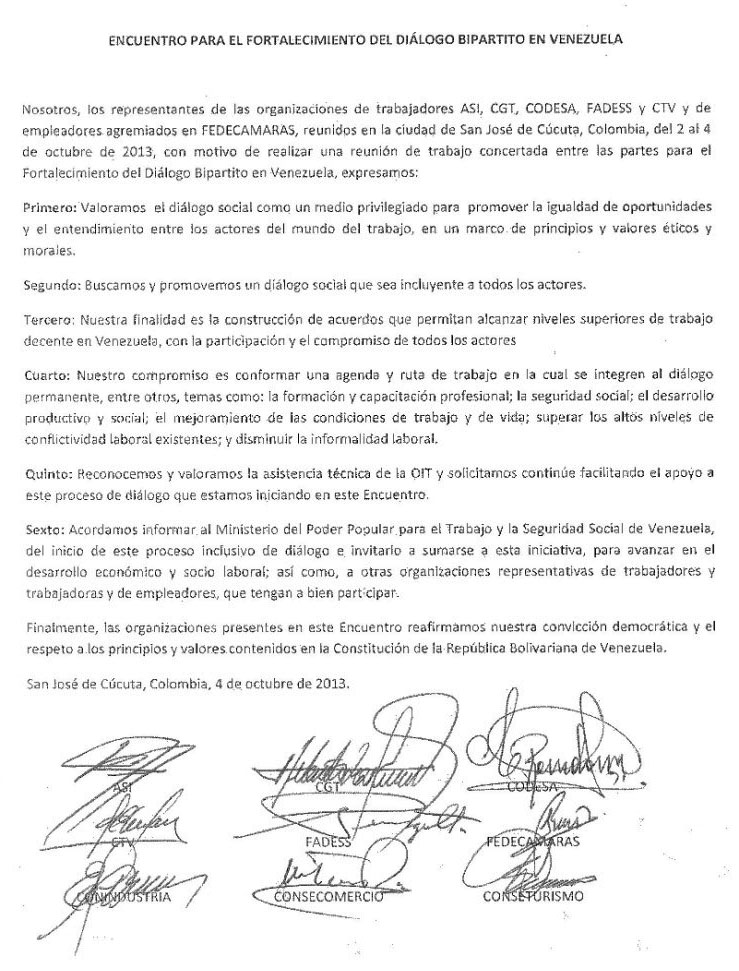 Encuentro para el fortalecimiento del diálogo bipartito en Venezuela